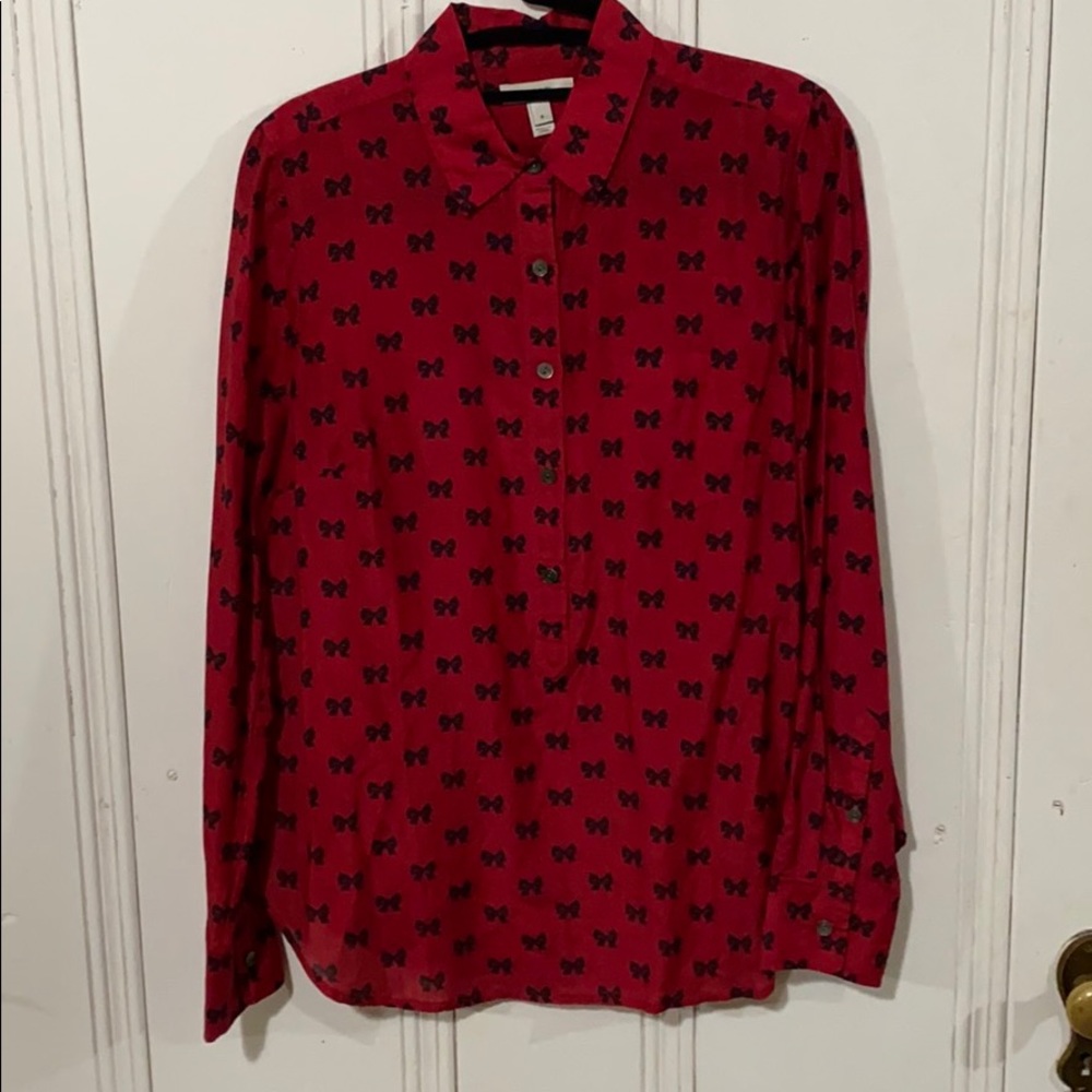J. Crew Bow Print Popover Top, Sz 6